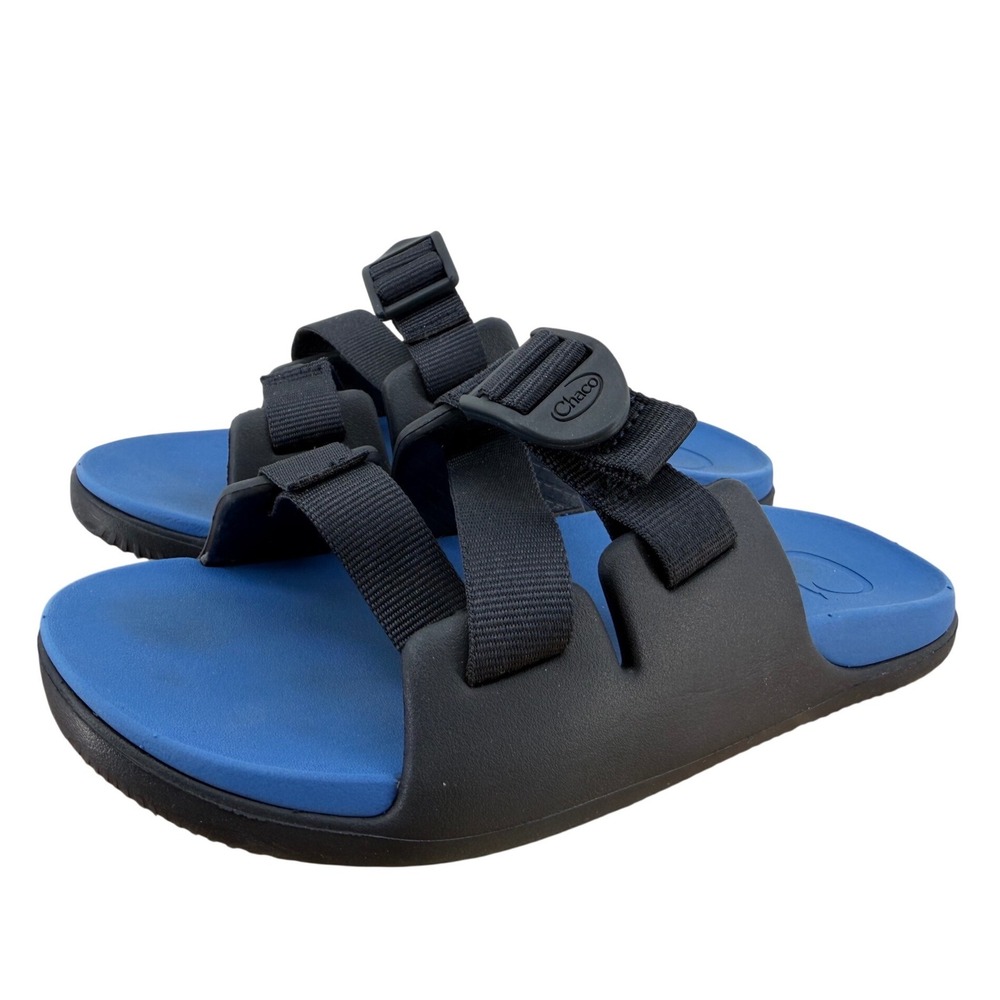 Chaco Chillos Slide Sandals Kids Junior 4 Black Blue‎ Adjustable Z-Strap Sport